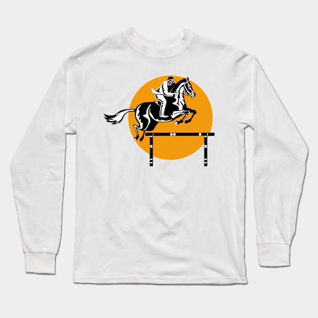 Equestrian on Horse Show Jumping Retro Long Sleeve T-Shirt by retrovectors